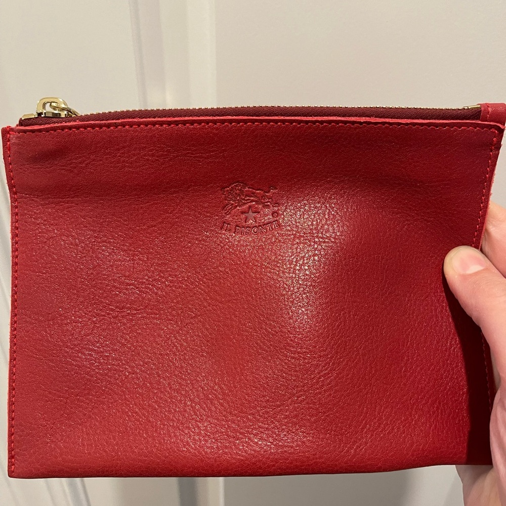 Il Bisonte Small Red Leather Zip Pouch NWOT
